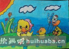 小學(xué)生畫(huà)作《尋春足跡》