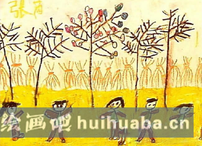 畫一幅美麗的秋天的畫 秋天兒童畫一年級(jí)/油棒畫圖片