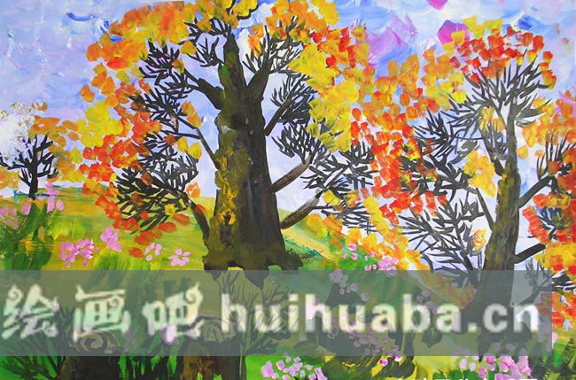 兒童畫(huà)簡(jiǎn)單畫(huà)秋天的樹(shù)林圖片/水粉畫(huà)圖片