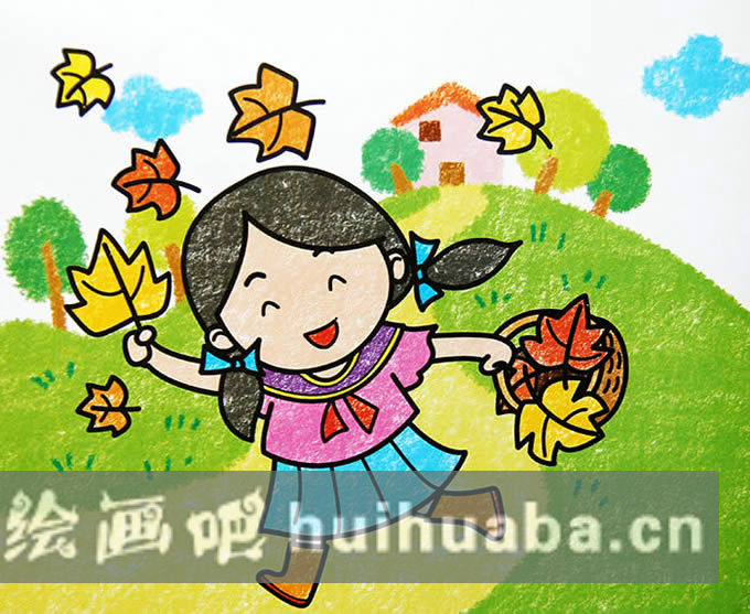 關(guān)于秋天的兒童畫繪畫：秋天到了/蠟筆畫圖片