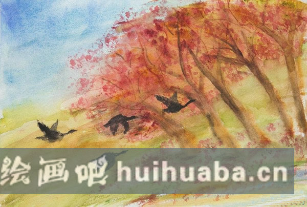 秋天的兒童畫 南飛的大雁畫秋天的畫作品欣賞