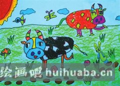 草原童趣牛兒嬉戲