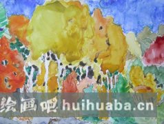 秋日童趣繪樹圖