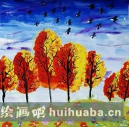 秋日樹(shù)林童趣繪