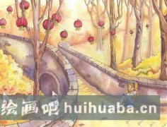 秋日兒童畫美景圖