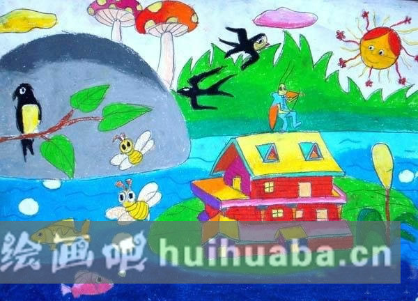 兒童畫春天景色的圖畫
