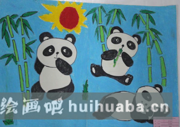 吃竹子的大熊貓兒童畫(huà)作品圖片/水彩畫(huà)圖片