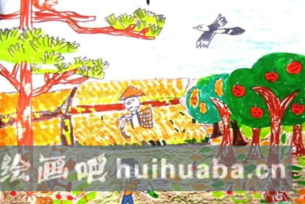 秋天豐收的景象兒童畫(huà)_秋天的兒童畫(huà)幼兒園中班