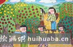 秋日果園豐收童趣畫