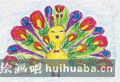 孔雀開屏兒童畫美育佳作