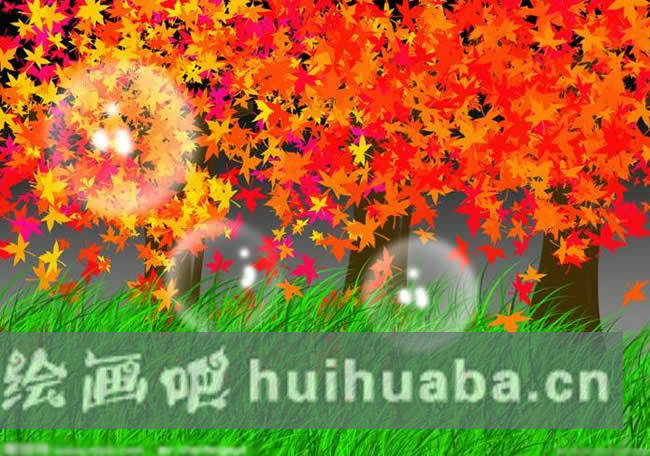 秋天的楓樹林兒童畫_秋天楓樹景色繪畫圖片