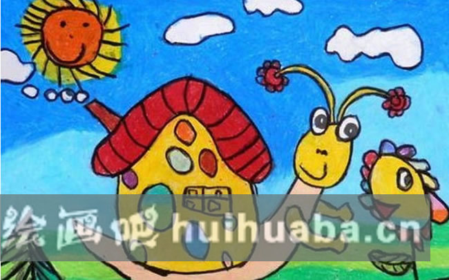 春天里的小蝸牛兒童畫(huà)_卡通蝸牛畫(huà)怎么畫(huà)