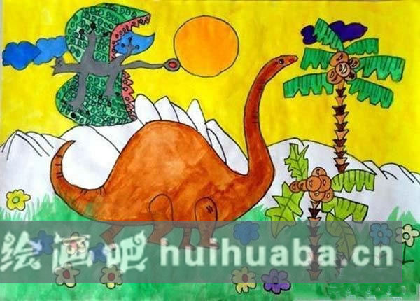 簡單幼兒動物水彩畫兒童畫_恐龍世界