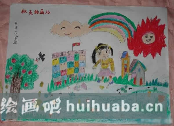 美麗的秋天圖片兒童畫_秋天的校園