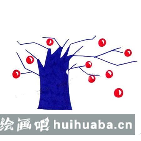 2. 為大樹添加樹枝和果實(shí)，并上色。