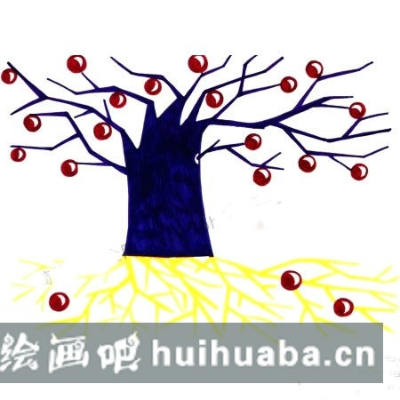 3. 畫出大樹的樹根，顏色可以更加大膽一些。