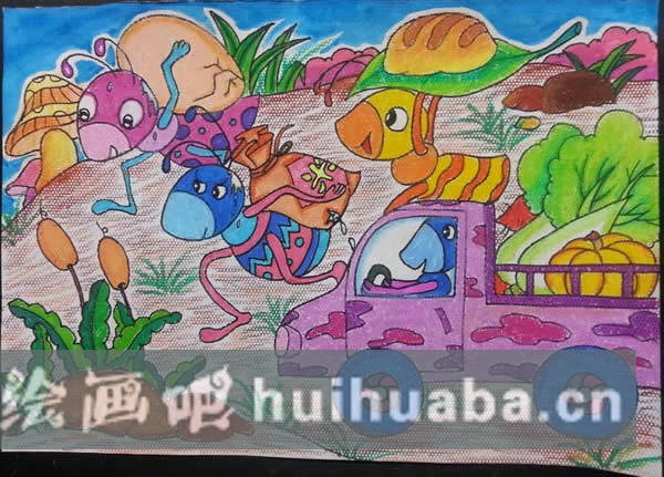 可愛(ài)的小動(dòng)物兒童畫:小螞蟻運(yùn)糧食