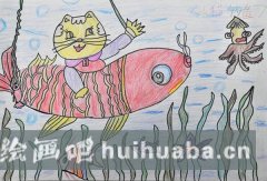 幼兒童趣繪貓釣景