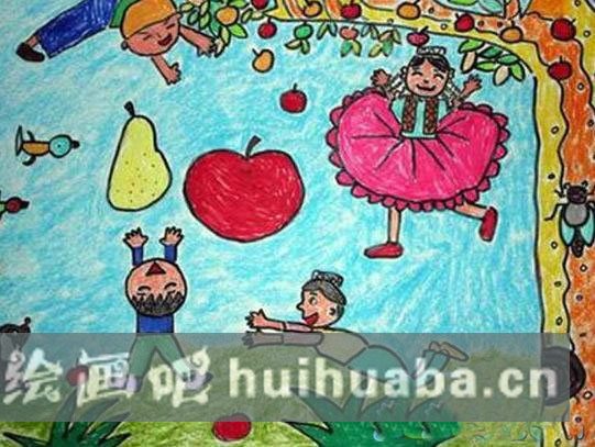 小學(xué)生優(yōu)秀水彩畫(huà)作品欣賞_秋天果園的兒童畫(huà)