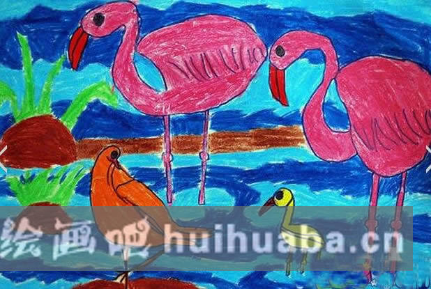 兒童優(yōu)秀火烈鳥水粉畫作品欣賞_火烈鳥怎么畫兒童畫