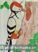啄木鳥(niǎo)大樹(shù)兒童治愈畫