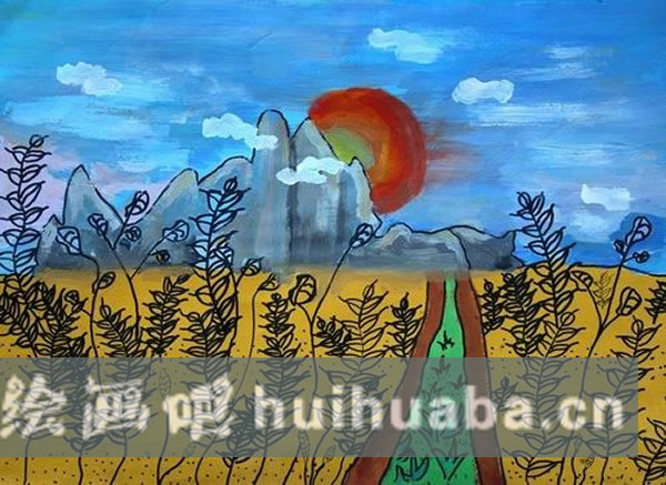十歲兒童金獎(jiǎng)秋天水粉畫作品欣賞_秋天的兒童畫