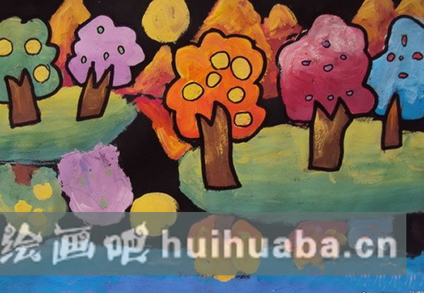 秋天豐收的果園風(fēng)景兒童畫_兒童畫秋天景色繪畫教學(xué)