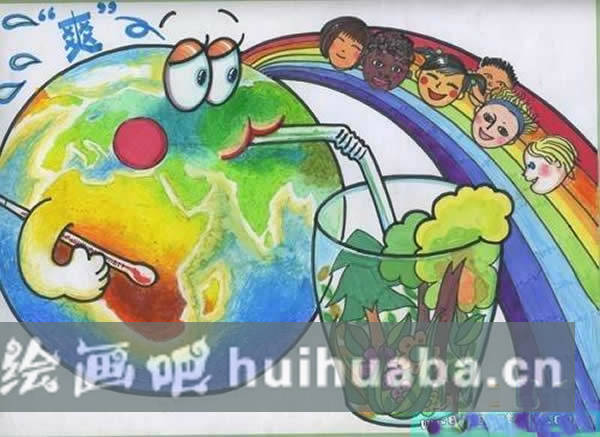 創(chuàng)意建設(shè)環(huán)保綠色家園兒童畫_給地球多一點綠色