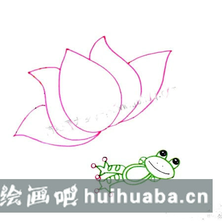畫池塘荷花青蛙的步驟_兒童水彩畫荷塘荷花青蛙教程圖
