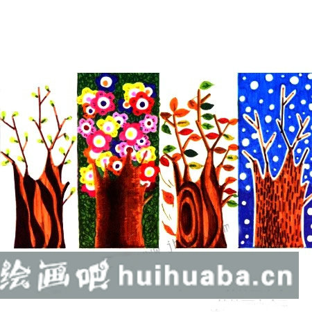 兒童畫水彩樹木畫法步驟教程：一年四季的樹木