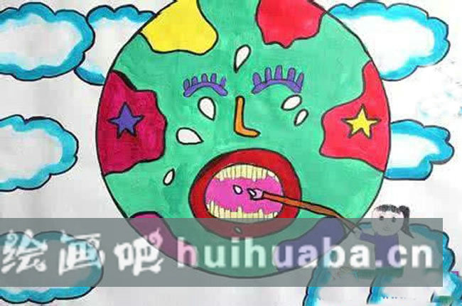 二年級小學(xué)生創(chuàng)意地球環(huán)保畫優(yōu)秀作品：清潔地球