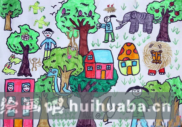 我心目中的和諧綠色家園兒童畫 優(yōu)秀創(chuàng)意兒童畫欣賞