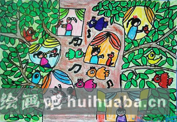 綠色夢想家園兒童畫 幼兒園作品畫綠色家園