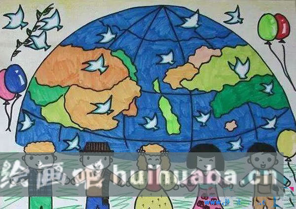 兒童畫全球兒童手拉手保護(hù)地球 優(yōu)秀的保護(hù)地球主題繪畫作品