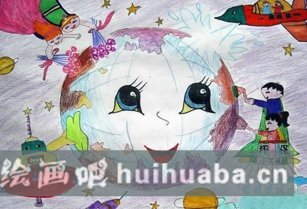 創(chuàng)意以環(huán)保為主題的兒童畫_給地球洗澡