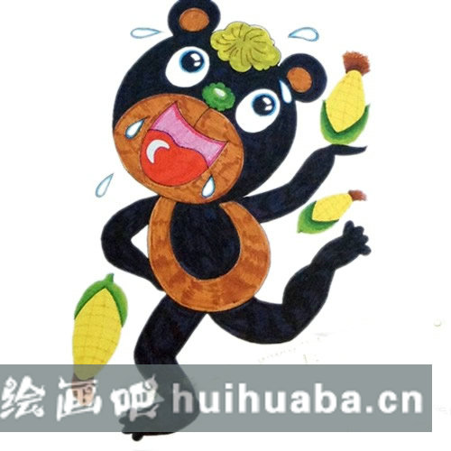 熊瞎子掰苞米兒童畫步驟教程圖