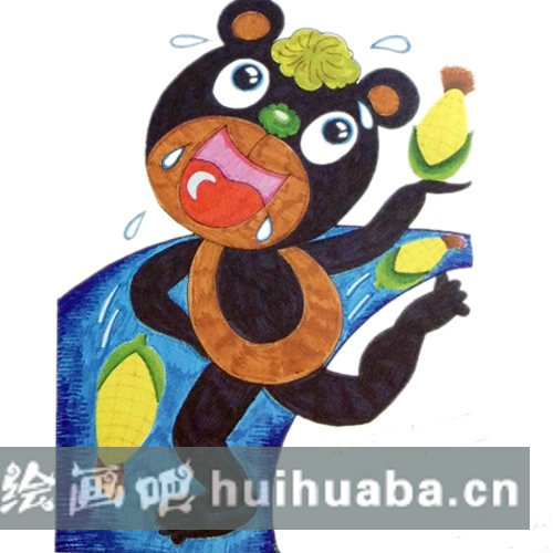 熊瞎子掰苞米兒童畫步驟教程圖