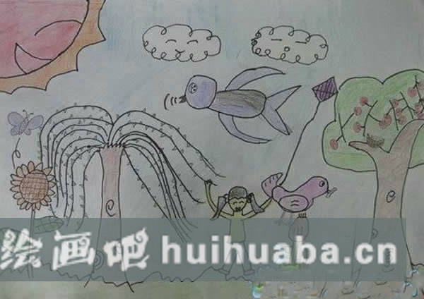 一年級(jí)幼兒關(guān)于春天主題兒童畫作品欣賞/水彩畫圖片