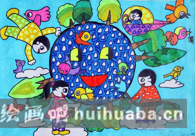 世界地球日兒童畫 保護地球共創(chuàng)綠色家園環(huán)保繪畫