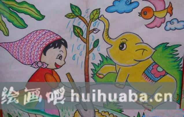 播種春天希望主題兒童畫作品圖片 - 描寫春天的圖畫兒童畫
