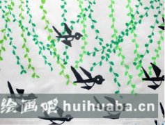 春日燕子舞柳間兒童彩繪