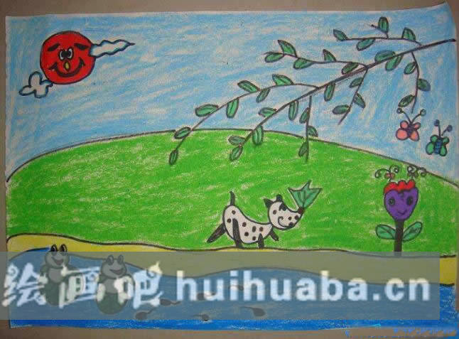 春天的景色兒童畫簡單 - 描寫春天的兒童畫/蠟筆畫圖片