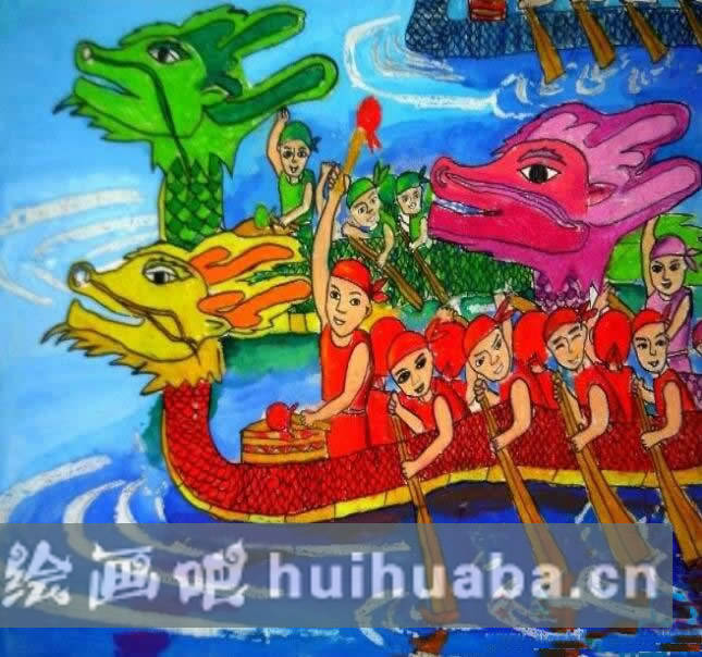 端午節(jié)賽龍舟的兒童畫作品圖片