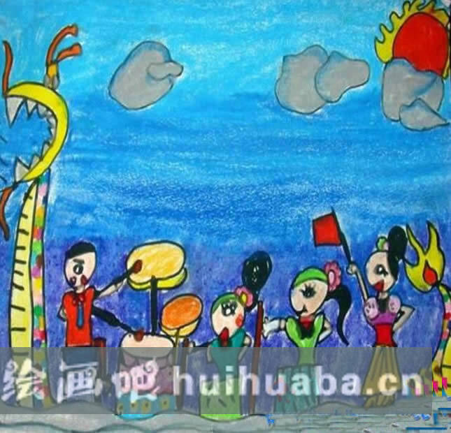端午節(jié)賽龍舟的兒童畫作品圖片
