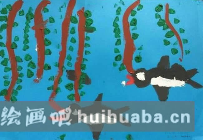 春天里的柳樹燕子兒童畫簡單繪畫作品