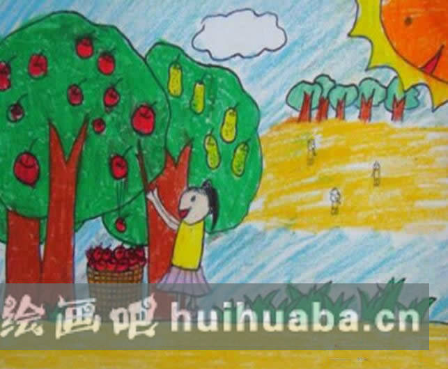 秋天果實豐收的兒童畫圖片 秋天豐收的畫兒童畫/油畫棒畫圖片