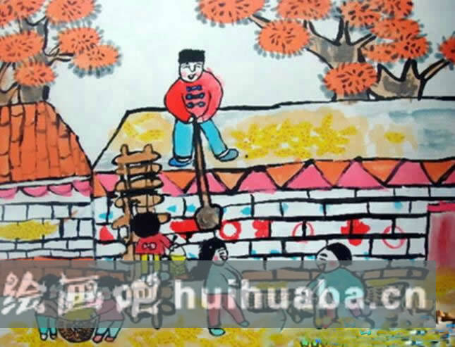 秋天豐收的景象兒童畫 秋天豐收的圖畫兒童畫主題作品