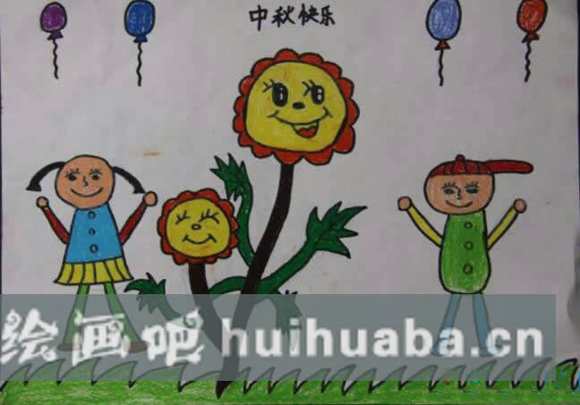 中秋節(jié)的兒童畫簡(jiǎn)單的：中秋快樂