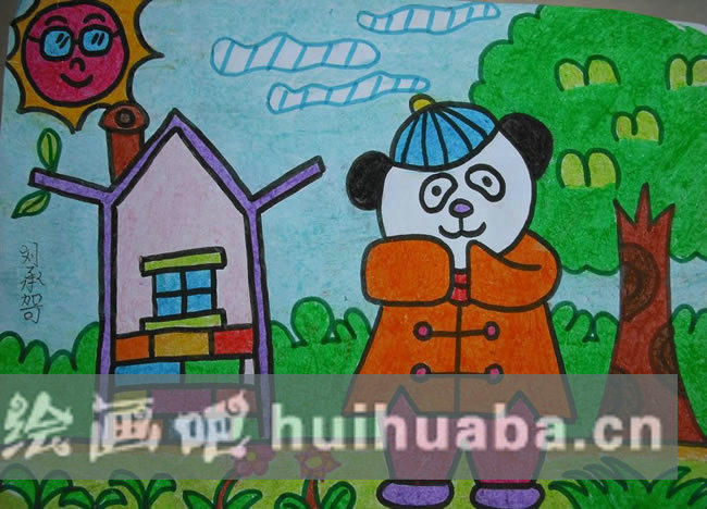 熊貓兒童水彩畫圖片