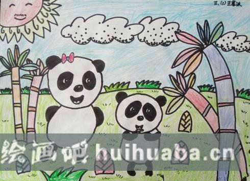 小熊貓兒童畫圖片